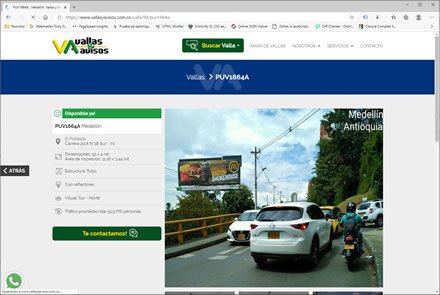 Detalle de valla, Sitio web administrable Vallas y Avisos