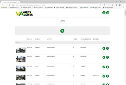 Módulo administrativo, Sitio web administrable Vallas y Avisos