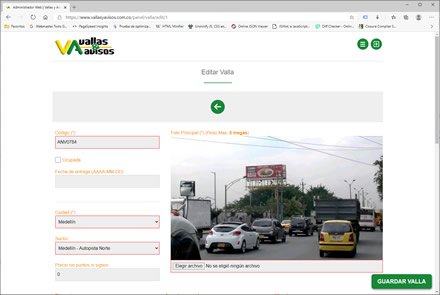 Módulo administrativo, Sitio web administrable Vallas y Avisos