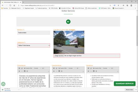 Módulo administrativo, Sitio web administrable Vallas y Avisos