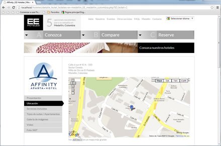 Ubicación hotel, Responsive web EE Hoteles