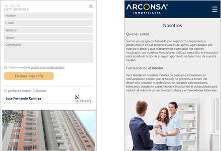 Adaptación Responsive, Interfaces responsive ARCONSA Inmobiliaria