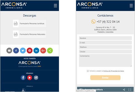 Adaptación Responsive, Interfaces responsive ARCONSA Inmobiliaria