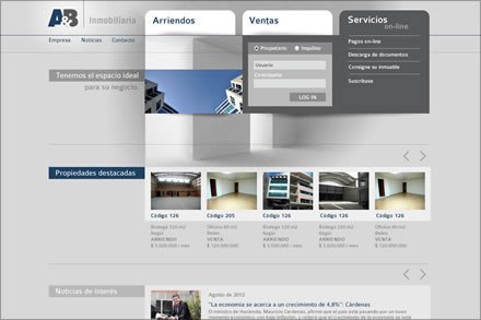 Home, Diseño de interfaces A&B Inmobiliaria