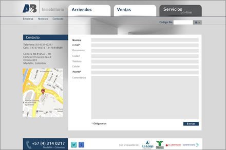 Contacto, Diseño de interfaces A&B Inmobiliaria