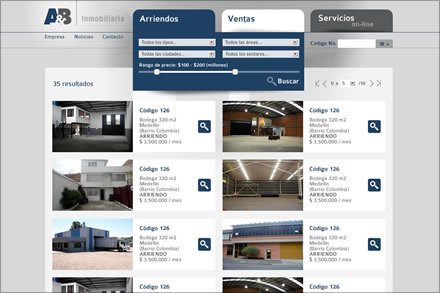 Arriendos, Diseño de interfaces A&B Inmobiliaria
