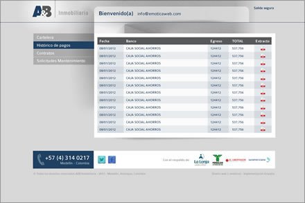 Zona Clientes, Diseño de interfaces A&B Inmobiliaria