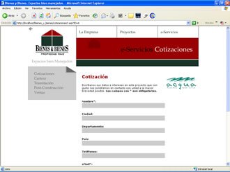 Formulario de Contacto, Web Bienes y Bienes