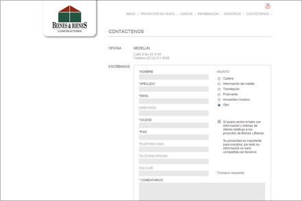 Contacto, Maquetación HTML 5 Bienes y Bienes