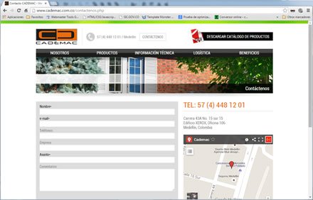 Contacto, Sitio web Administrable Cademac
