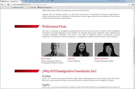 Nosotros (scroll), Sitio web Canada Life Visa