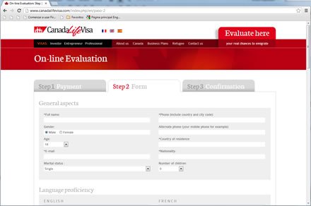 Evaluación (paso 2), Sitio web Canada Life Visa