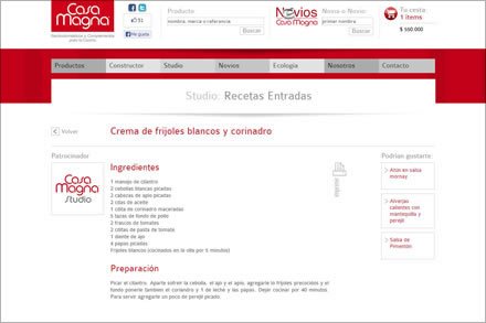Detalle receta, Tienda electrónica Casa Magna