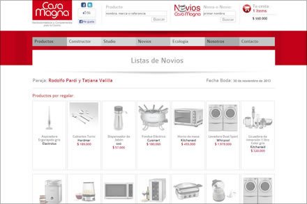 Detalle lista de novia, Tienda electrónica Casa Magna