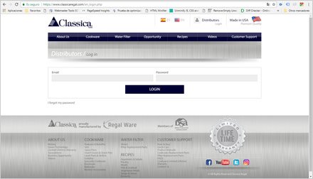 Login, Web APP para Distribuidor Classica Regal