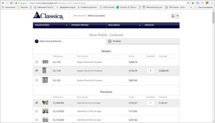 Pedido en línea, Web APP para Distribuidor Classica Regal