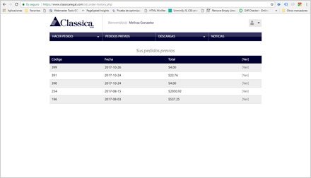 Histórico de pedidos, Web APP para Distribuidor Classica Regal