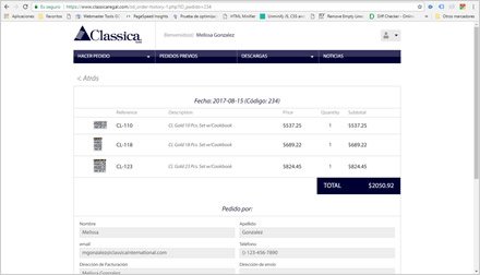 Detalle de orden, Web APP para Distribuidor Classica Regal