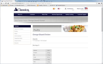Detalle receta, Web responsive Classica Regal