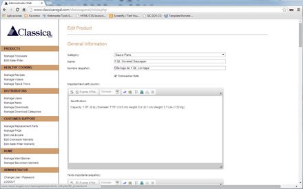 Administrador, Web responsive Classica Regal