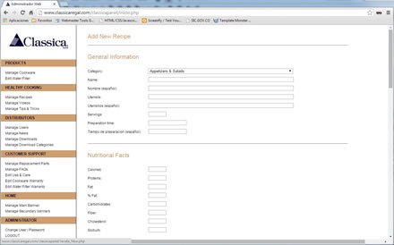 Administrador, Web responsive Classica Regal