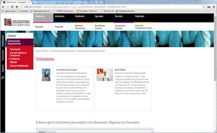 Testimonios, Web Joomla Colegiatura