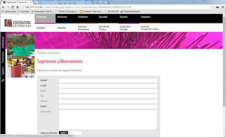 Formulario sugerencias, Web Joomla Colegiatura