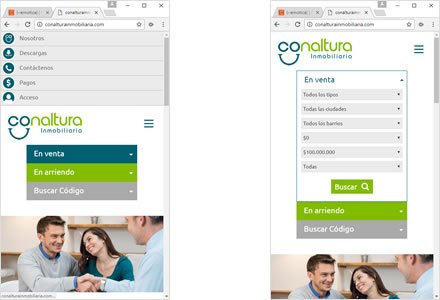 Adaptación Responsive, Diseño de interfaces Inmobiliaria Conaltura