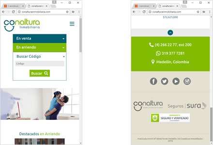Adaptación Responsive, Diseño de interfaces Inmobiliaria Conaltura