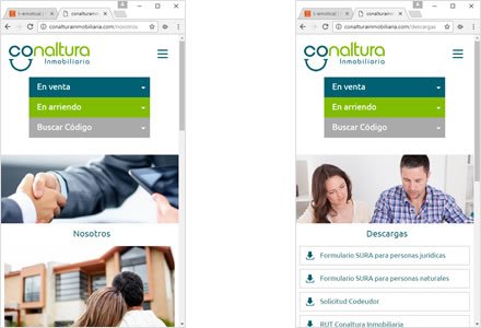 Adaptación Responsive, Diseño de interfaces Inmobiliaria Conaltura