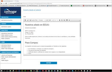 Administrador a la medida, Web responsive Conhogar