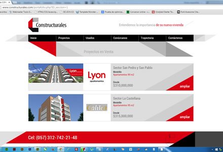 Proyectos en venta, Web responsive y admin/ Constructurales
