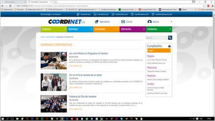 Noticias internas, Intranet Wordpress Coordinadora