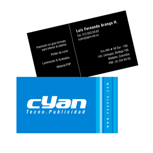 Tarjetas Personales, Identidad Visual Cyan Tecno-Publicidad