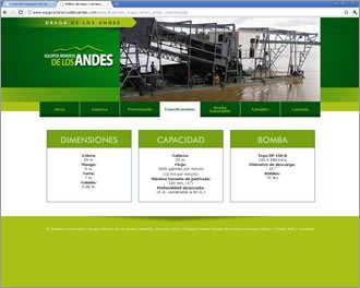 Características Técnicas, Web Draga de los Andes