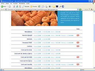 Panadería (scroll down), Web Repostería El Portal