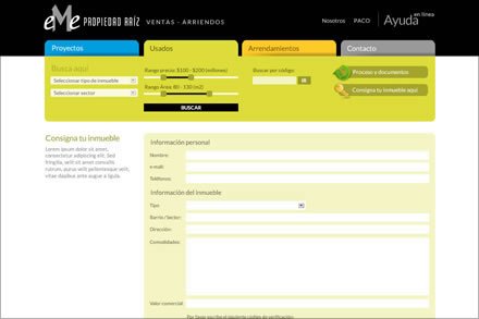 Proyectos usados detalle, Diseño de interfaces EME Propiedad Raiz