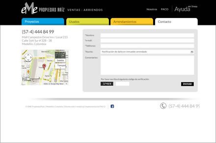 Contacto, Diseño de interfaces EME Propiedad Raiz
