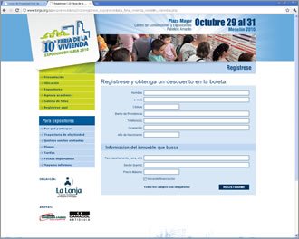 Regístrese, Web Expoinmobiliaria 2010