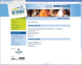Mayores informes, Web Expoinmobiliaria 2010