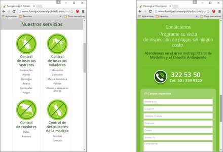 Adaptación Responsive, Sitio web responsive Fumigaciones El Poblado