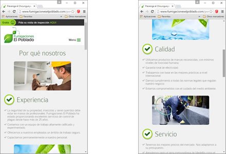 Adaptación Responsive, Sitio web responsive Fumigaciones El Poblado