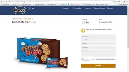 Detalle producto, Sitio Web Responsive Greco
