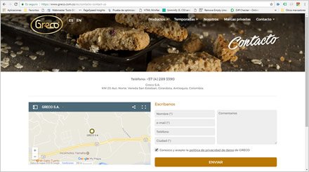Contacto, Sitio Web Responsive Greco