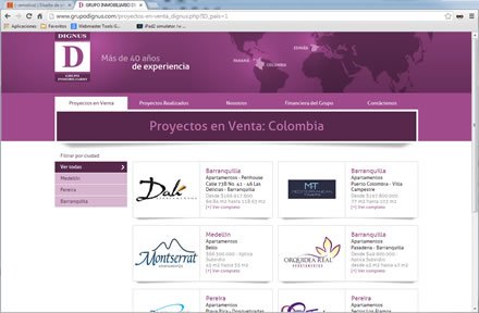 Listado de proyectos, Responsive web Admin/ Grupo Dignus