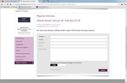 Contacto de proyecto, Responsive web Admin/ Grupo Dignus