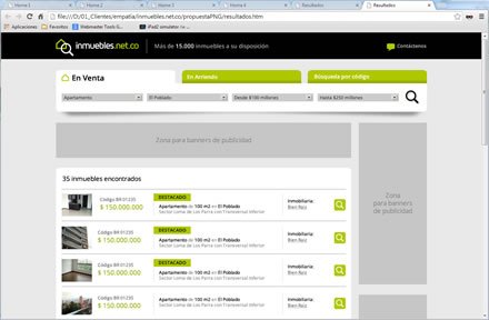 Resultado de búsqueda, Logo + interfaces web Inmuebles.net.co