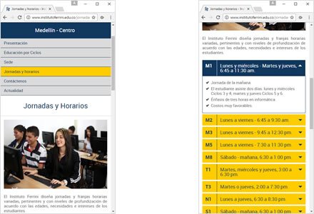 Adaptación Responsive, Sitio Joomla responsive Instituto Ferrini