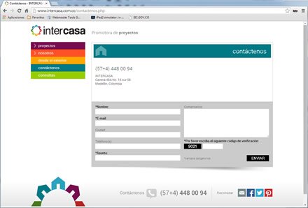 Contacto, Sitio web administrable Intercasa
