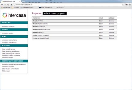 Panel administrativo, Sitio web administrable Intercasa